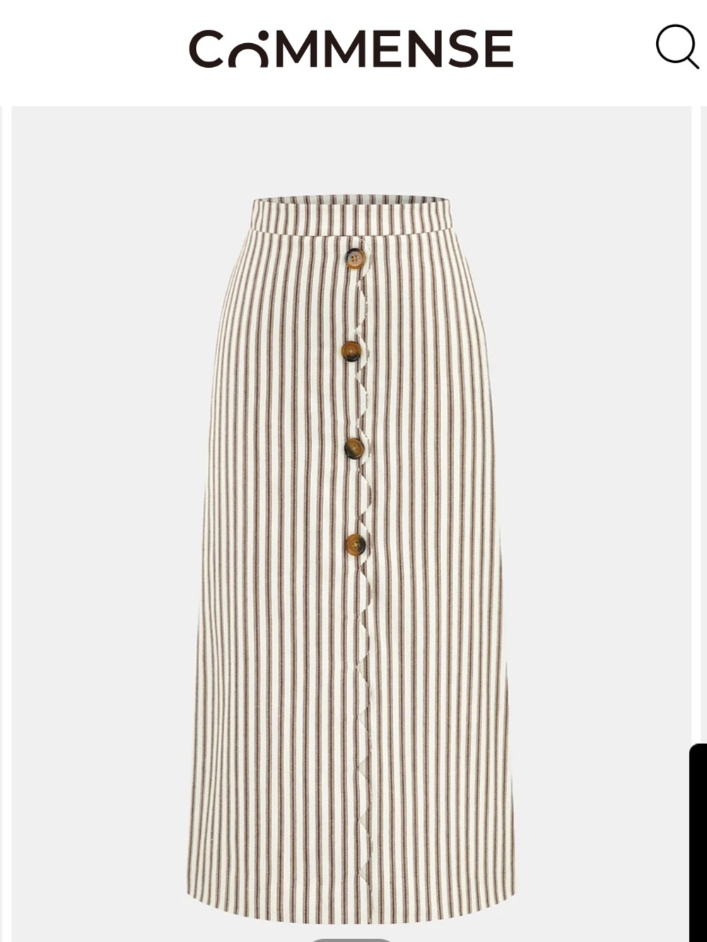NWT! Commense Cream and Brown Vertical-Stripe Maxi Skirt with Front Buttons - Picture 4 of 11